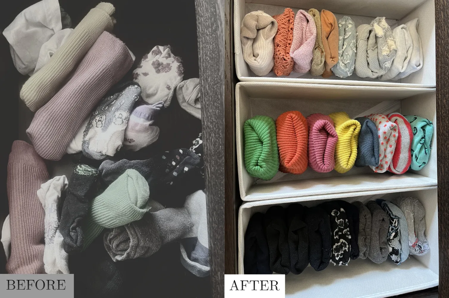 Drawer organization before and after