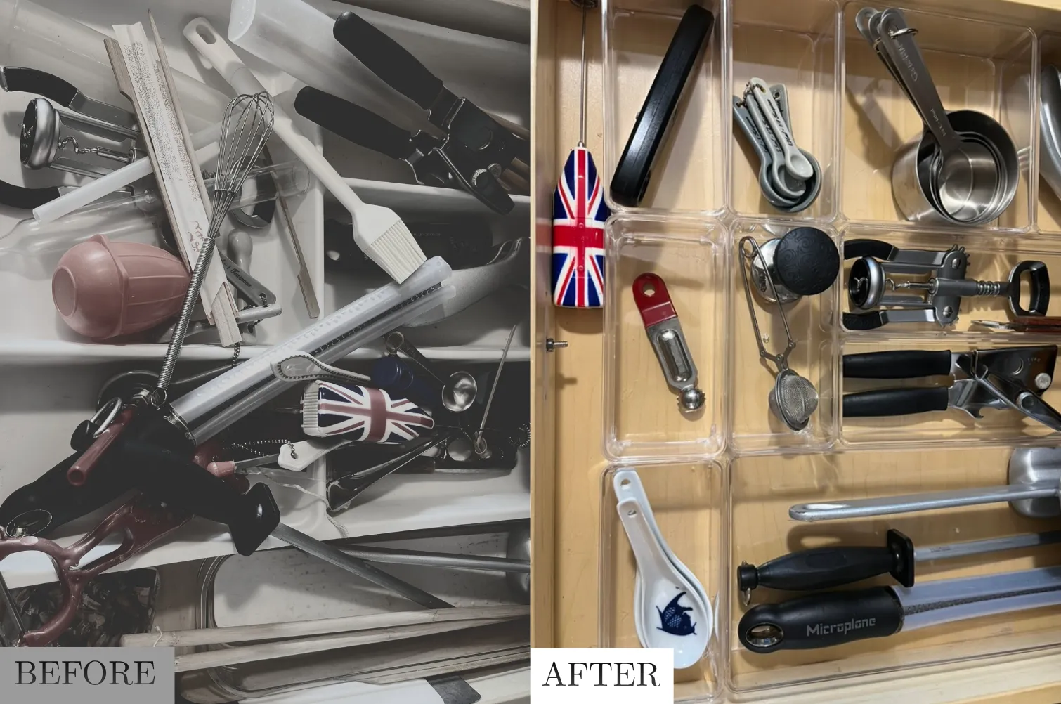 Kitchen drawer organization before and after