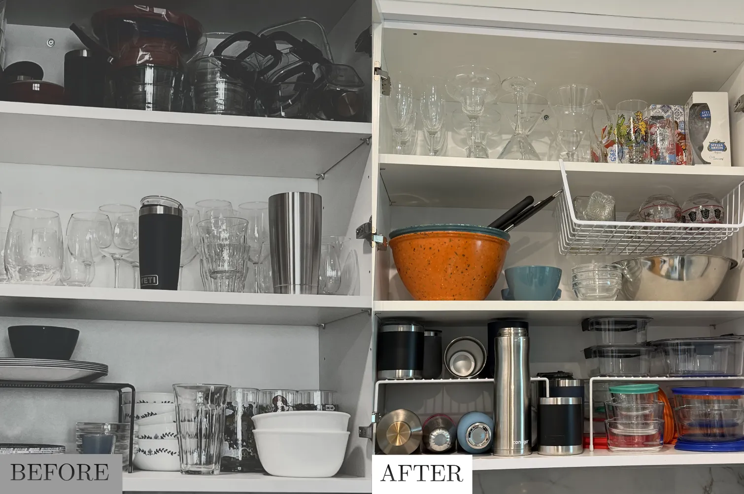 Kitchen cabinet organization before and after