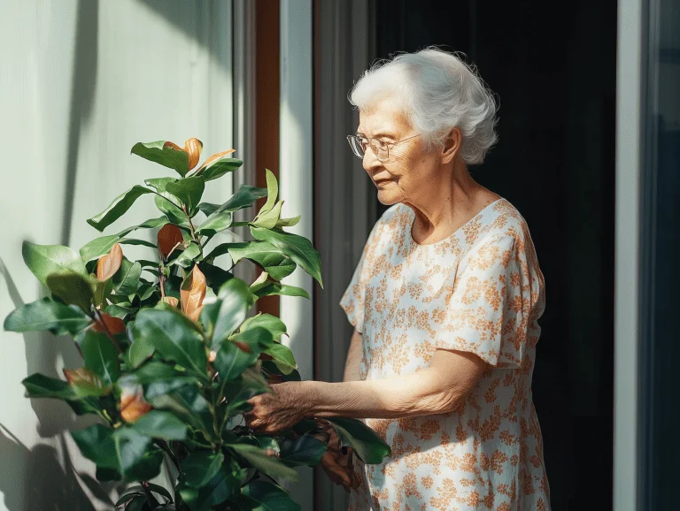Senior woman caring for plants